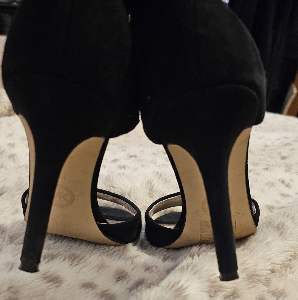 Michael Kors Black Suede Open-Toe Ankle-Cuff Stilettos - Picture 2 of 6
